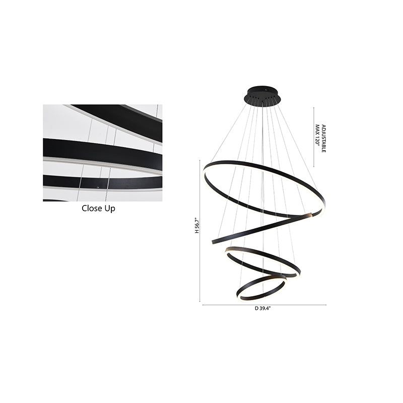 Matte Black 4-Ring LED Chandelier – Modern Multi Halo Pendant Light