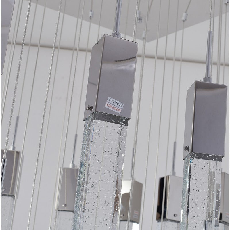 Chrome/Black Flushed Frame Chandelier with Hanging Clear Block Bubble Crystals