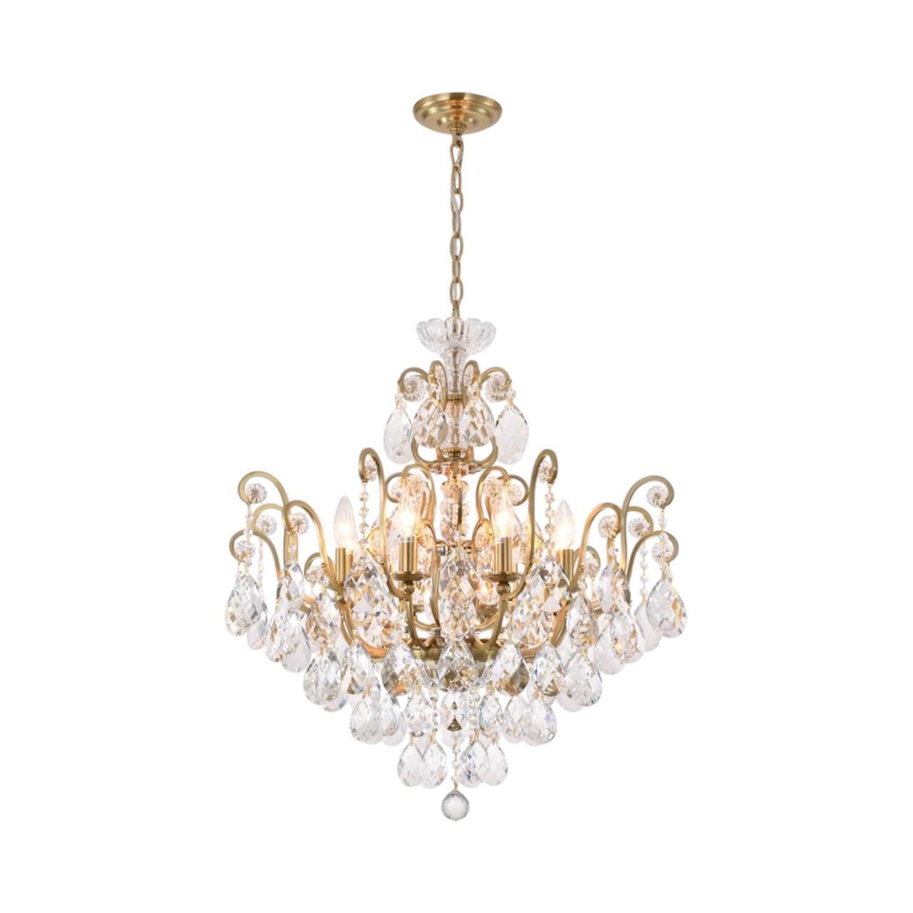 Matte Black Chandelier with Clear Hanging Crystals & Glass Accents