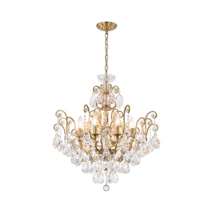 Matte Black Chandelier with Clear Hanging Crystals & Glass Accents