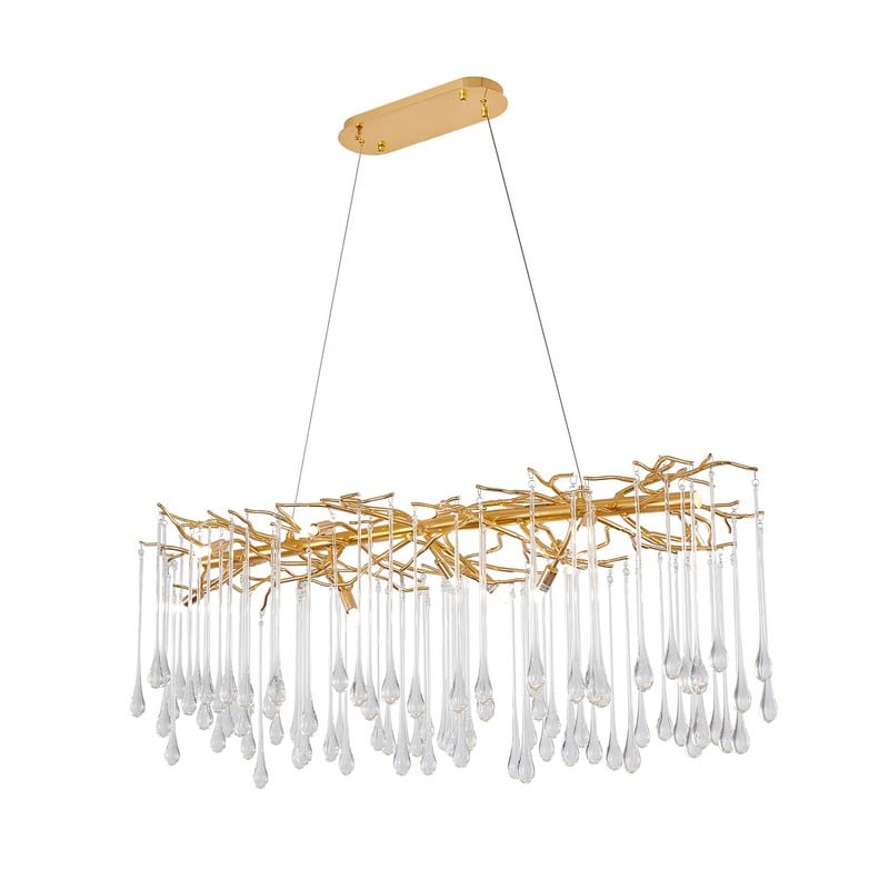 Gold Aluminum Frame Chandelier with Clear Glass Hanging Drops Chandelier