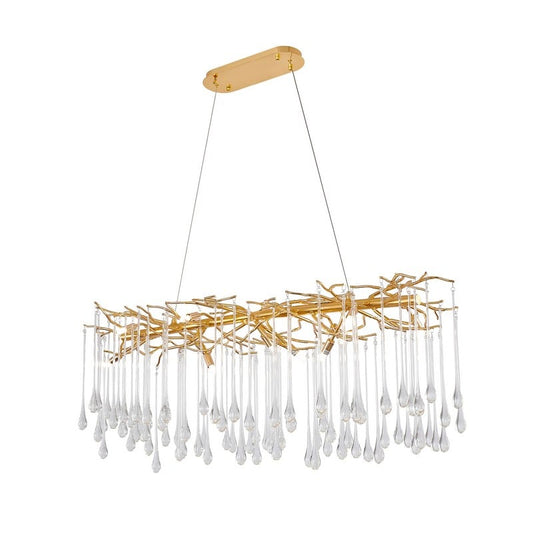 Gold Aluminum Frame Chandelier with Clear Glass Hanging Drops Chandelier