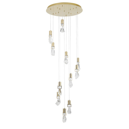 Brushed Gold Chandelier With Clear Crystal Stone Pendants
