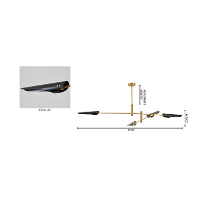 Gold Brass Chandelier With Black Shades