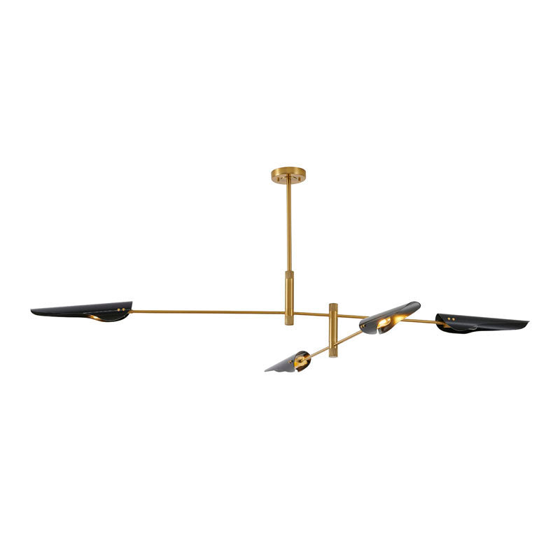 Gold Brass Chandelier With Black Shades