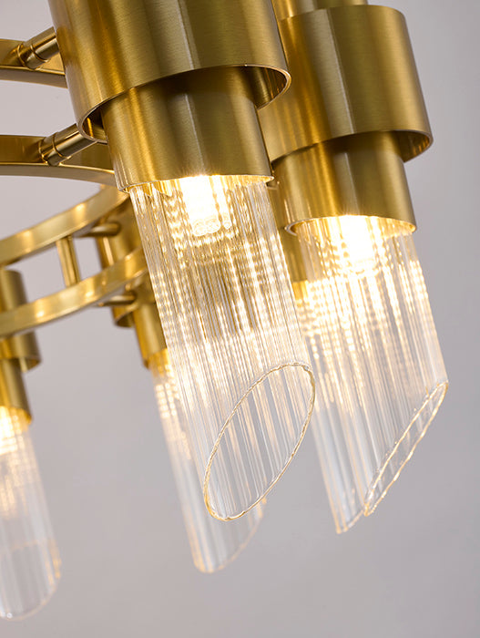 Satin Brass Iron Chandelier With Clear Glass Shades