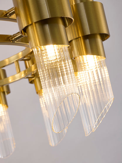Satin Brass Iron Chandelier With Clear Glass Shades
