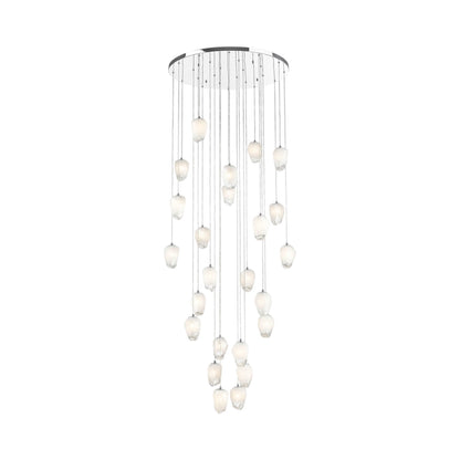 Round Chrome Flushed Chandelier with Hanging White Glass Pendants
