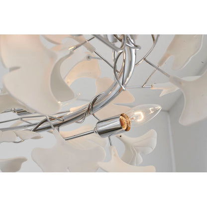 Round Chandelier with White Acrylic Leaf Accents