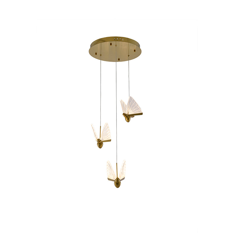 Elegant Satin Brass LED Chandelier with Butterfly Pendants