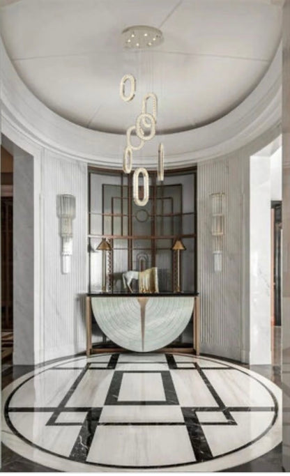 Chrome Flushed Frame LED Chandelier With Oval Clear Crystal Hanging Pendants