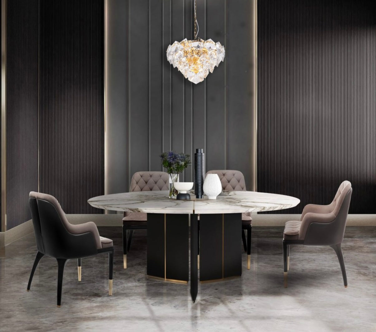 Gold Chandelier with Adjustable Steel Frame & Stunning Clear Hanging Crystals