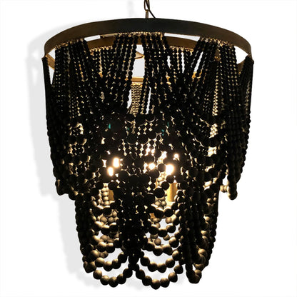 Pembroke Chandelier | Black Wood Beads with Brass Finished Metal