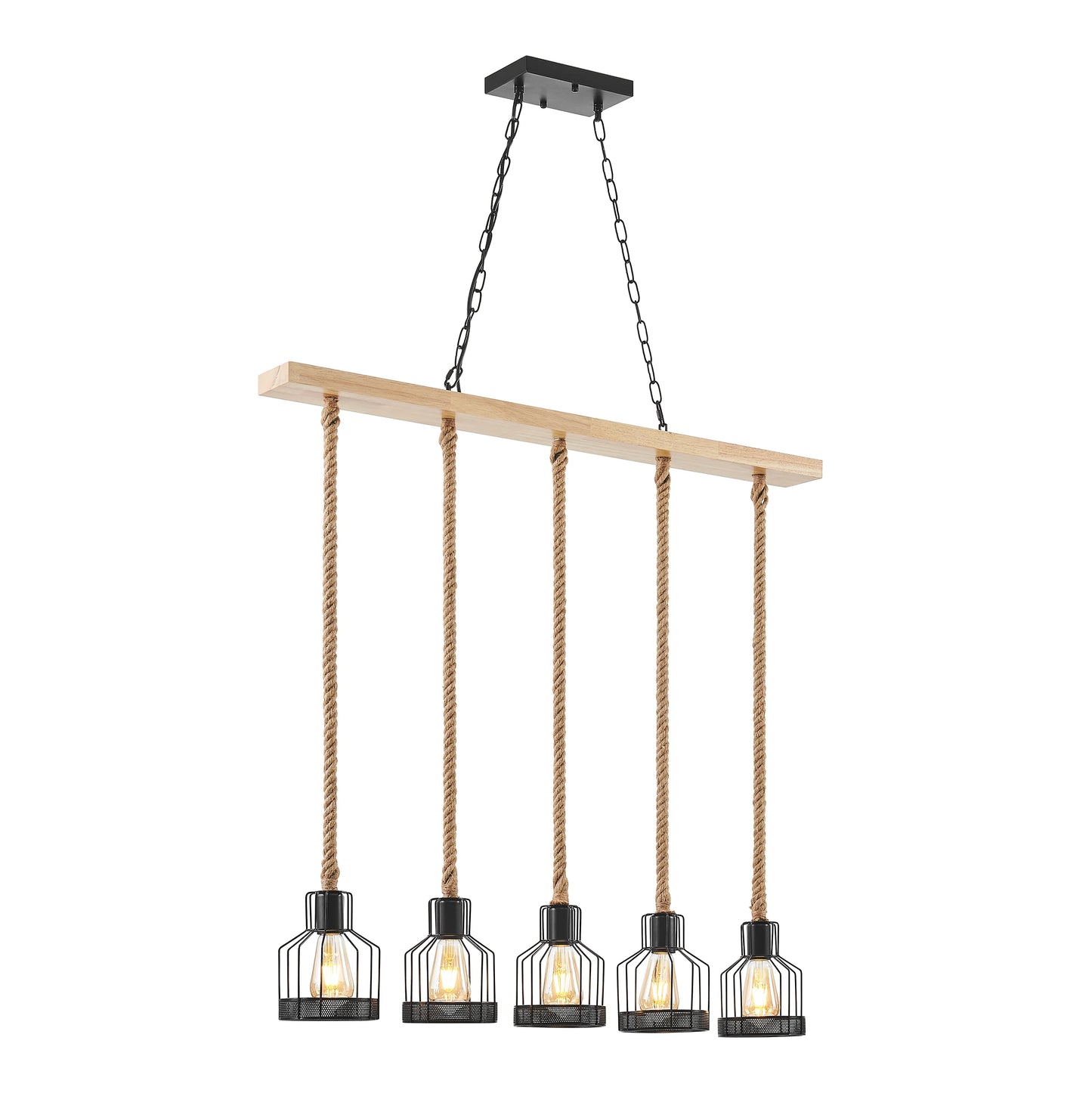 Wood And Ropes 5 Light Chandelier