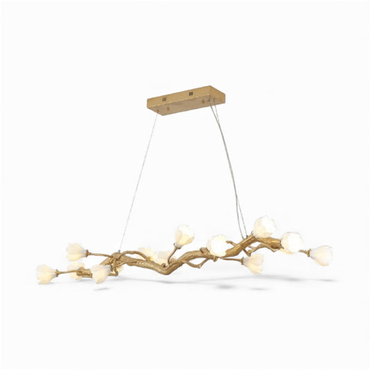 Gold Branch Chandelier With White Ceramic Flower Shades