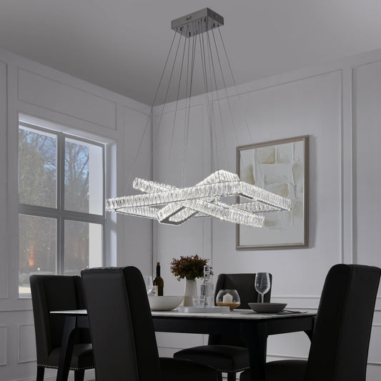 Crystal Elegance LED Chandelier with 3 Rectangles