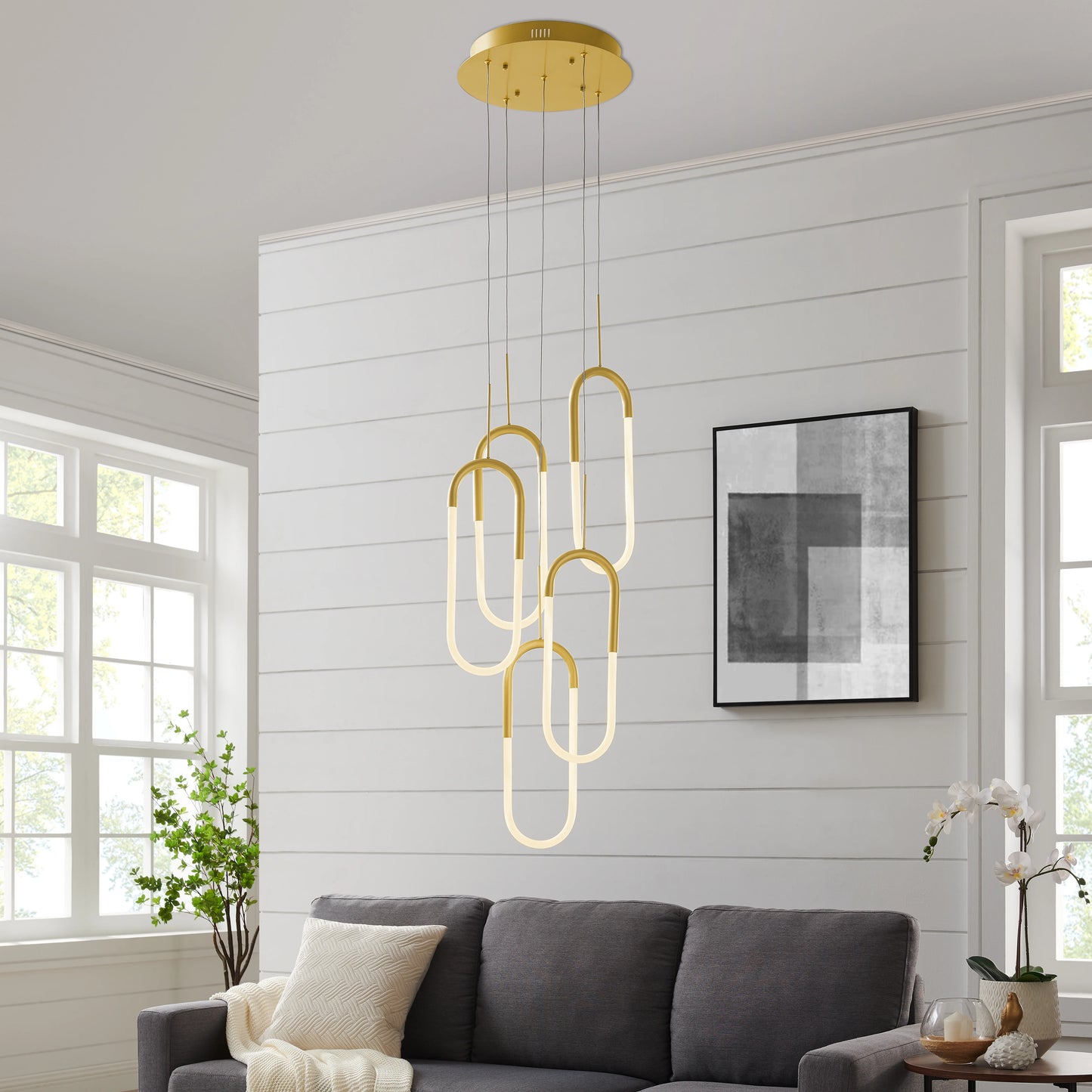 LED Five Clips Sandy Gold Chandelier
