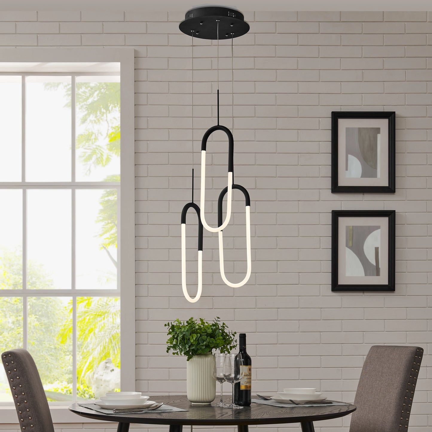 LED Three Clips Matte Black Chandelier