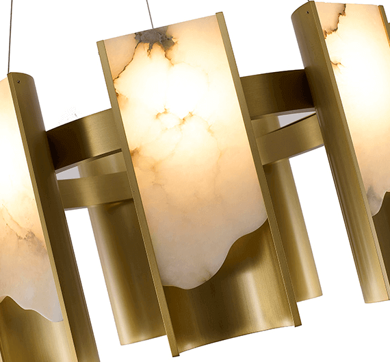 Satin Brass Alabaster LED Chandelier - Close view