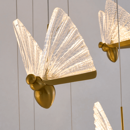 Brass Butterfly LED Chandelier - Close view
