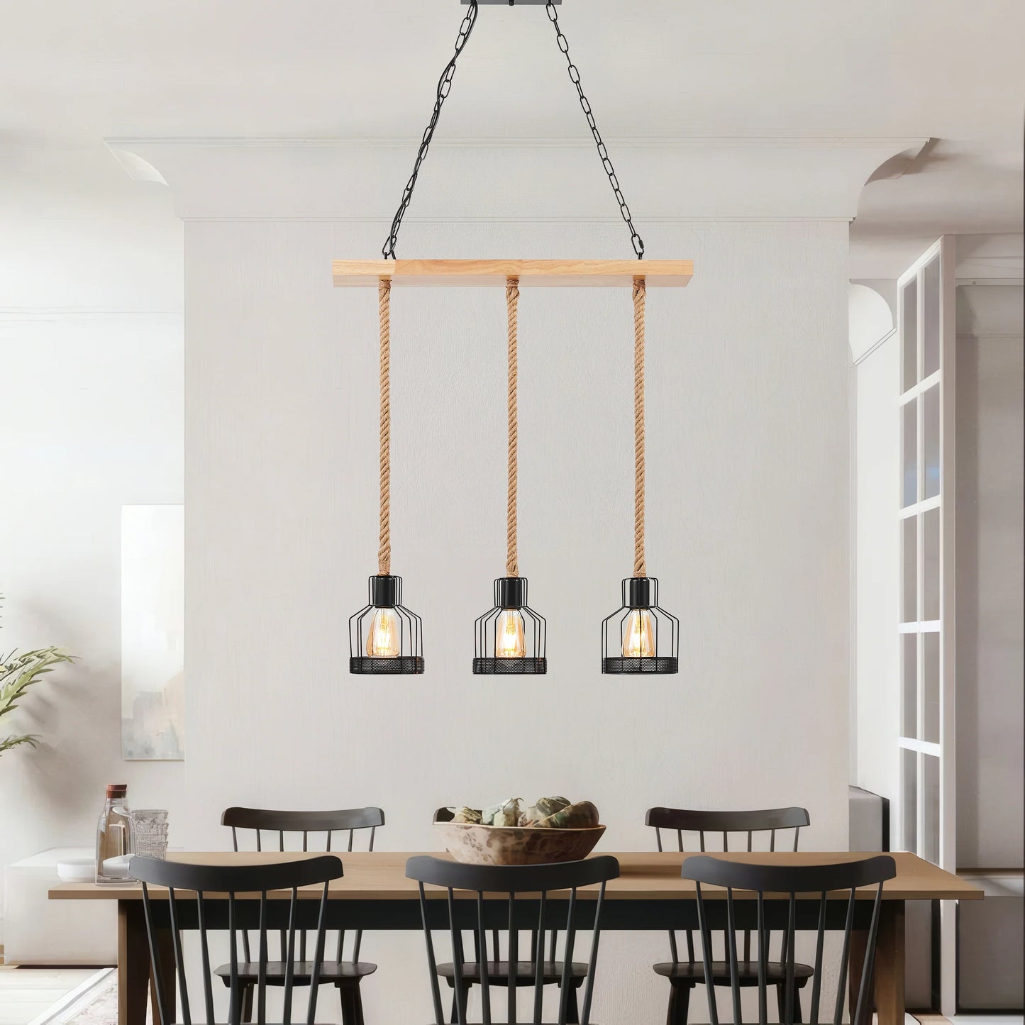 Wood And Ropes 3 Light Chandelier
