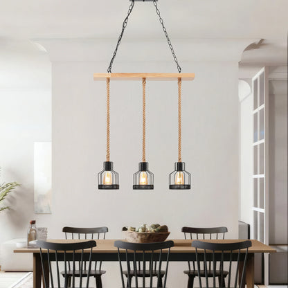 Wood And Ropes 3 Light Chandelier
