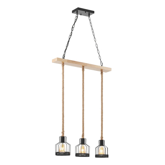 Wood And Ropes 3 Light Chandelier