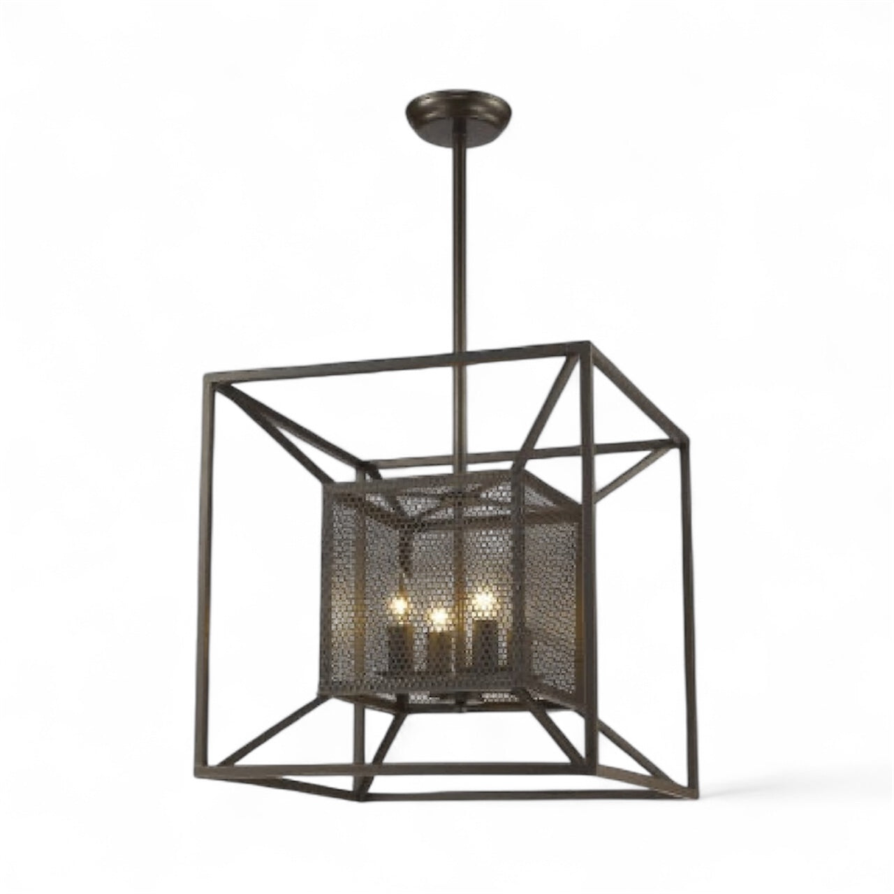 Dark Brown Box Cage 4-Light Pendant Fixture