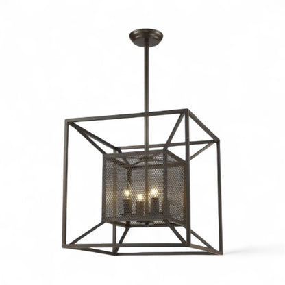 Dark Brown Box Cage 4-Light Pendant Fixture
