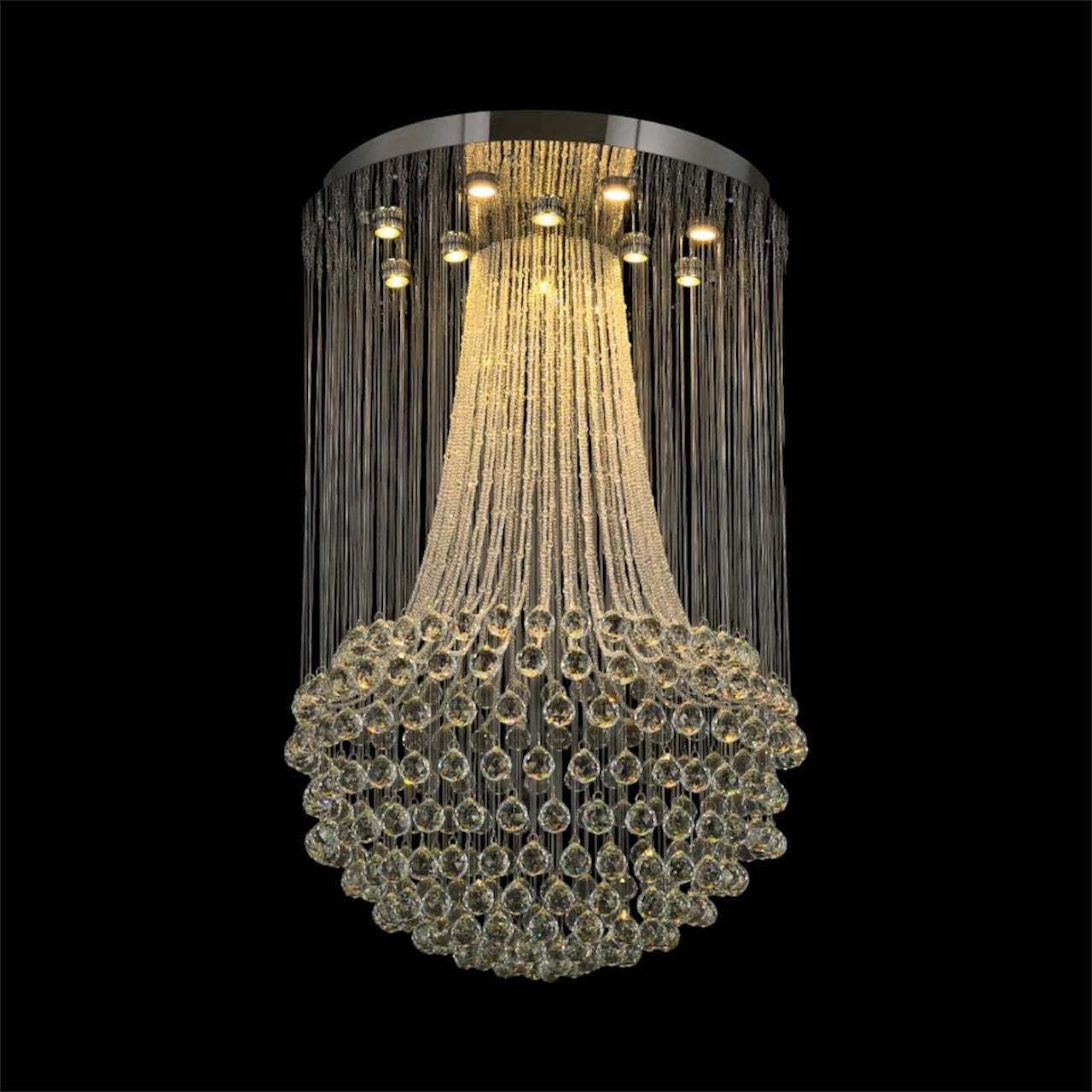 Chrome Flushed Chandelier with Clear Hanging Crystals and Beads