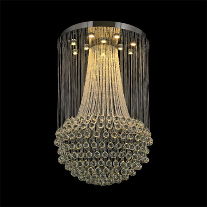 Chrome Flushed Chandelier with Clear Hanging Crystals and Beads
