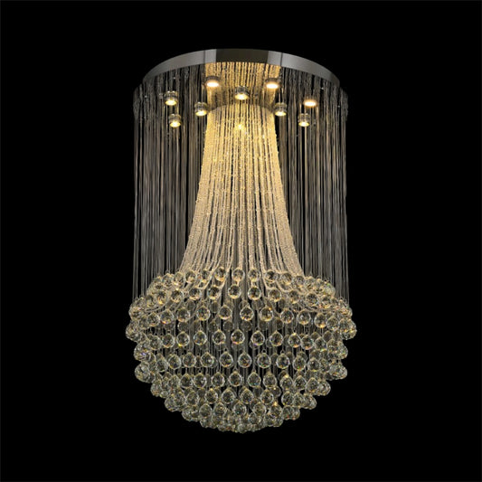 Chrome Flushed Chandelier with Clear Hanging Crystals and Beads