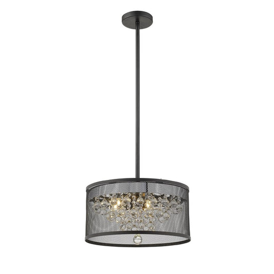 Black Metal Mesh Chandelier with Chrome Hardware & Clear Crystal Balls