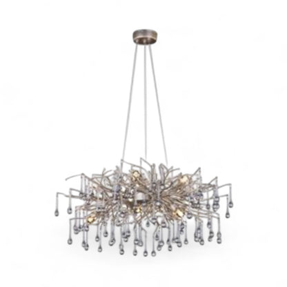 Silver Branch Chandelier with Smoke Glass Drops