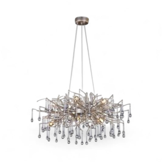 Silver Branch Chandelier with Smoke Glass Drops