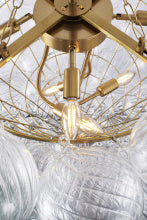 Brass Frame Chandelier with Clear Swirl Glass Shades