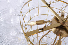 Brass Frame Chandelier with Clear Swirl Glass Shades