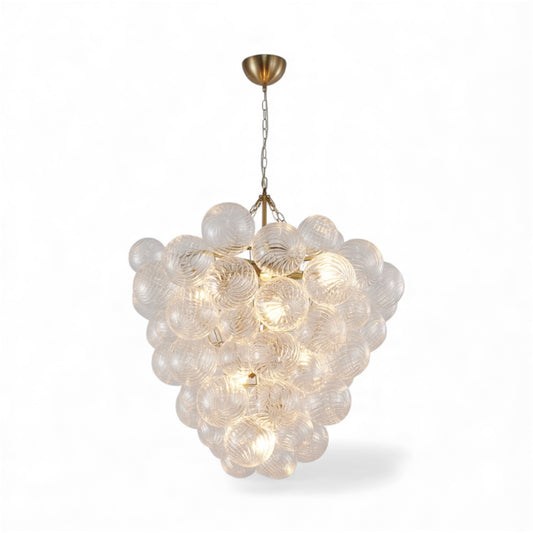 Brass Frame Chandelier with Clear Swirl Glass Shades