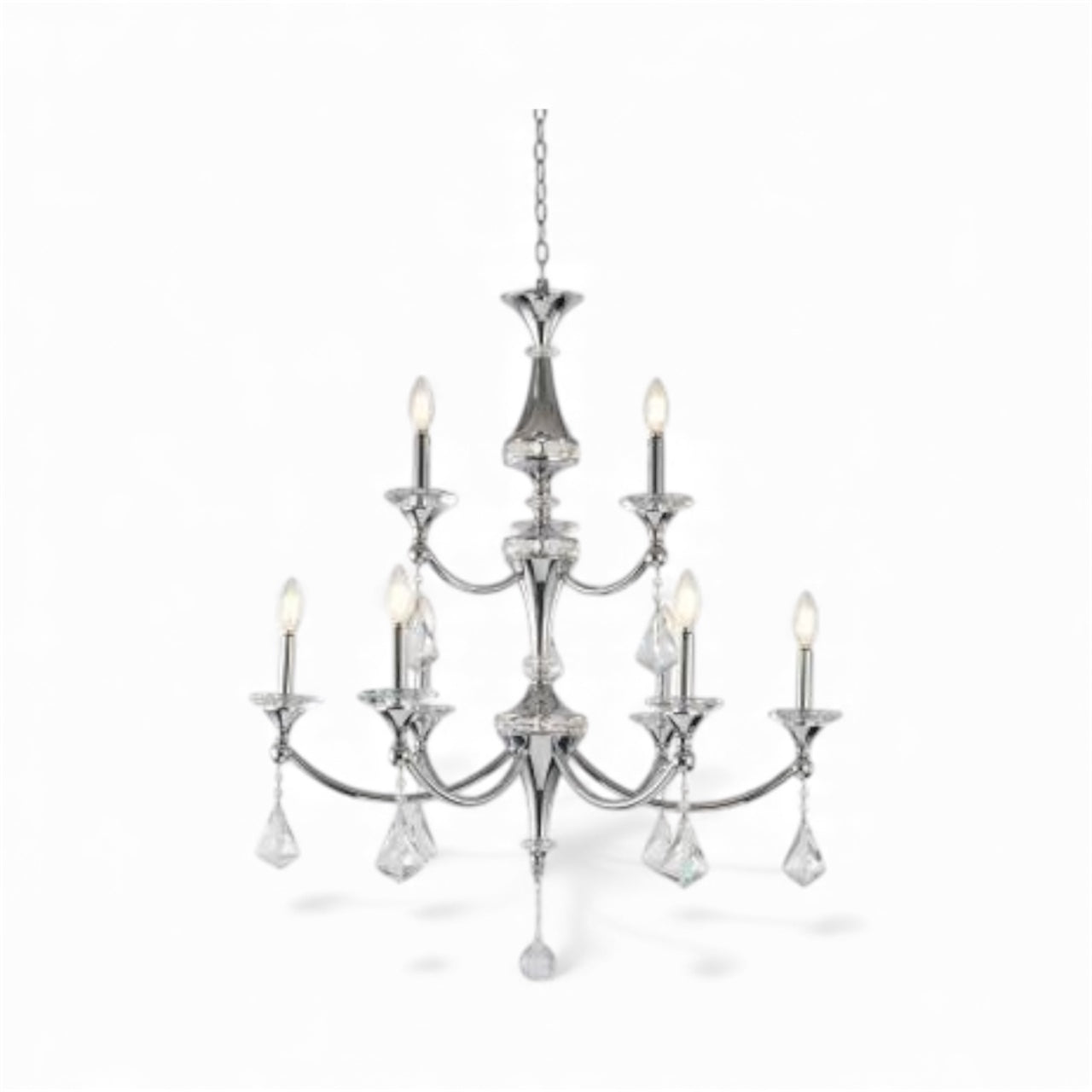 Two-Tier Chrome Frame with Clear Hanging Crystals &amp; Accents