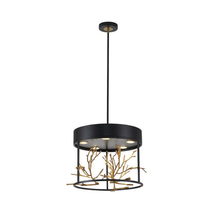 Matte Black Pendant Light with Gold Branch Accent