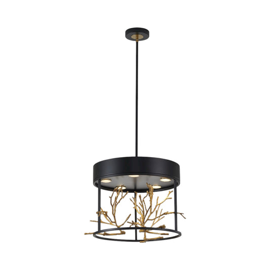 Matte Black Pendant Light with Gold Branch Accent