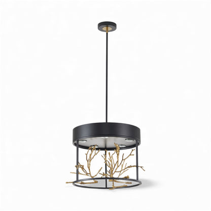 Matte Black Pendant Light with Gold Branch Accent