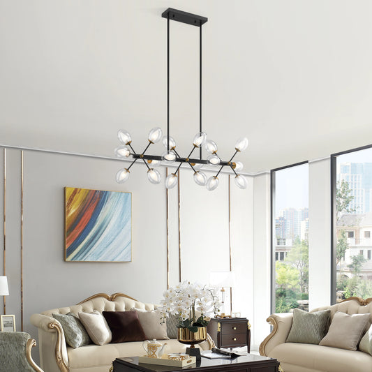 Nodus Crystal Rectangular 18 Lights Black Chandelier