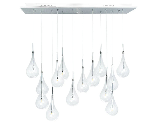 14-Light Glass Drop Chandelier with Chrome Canopy