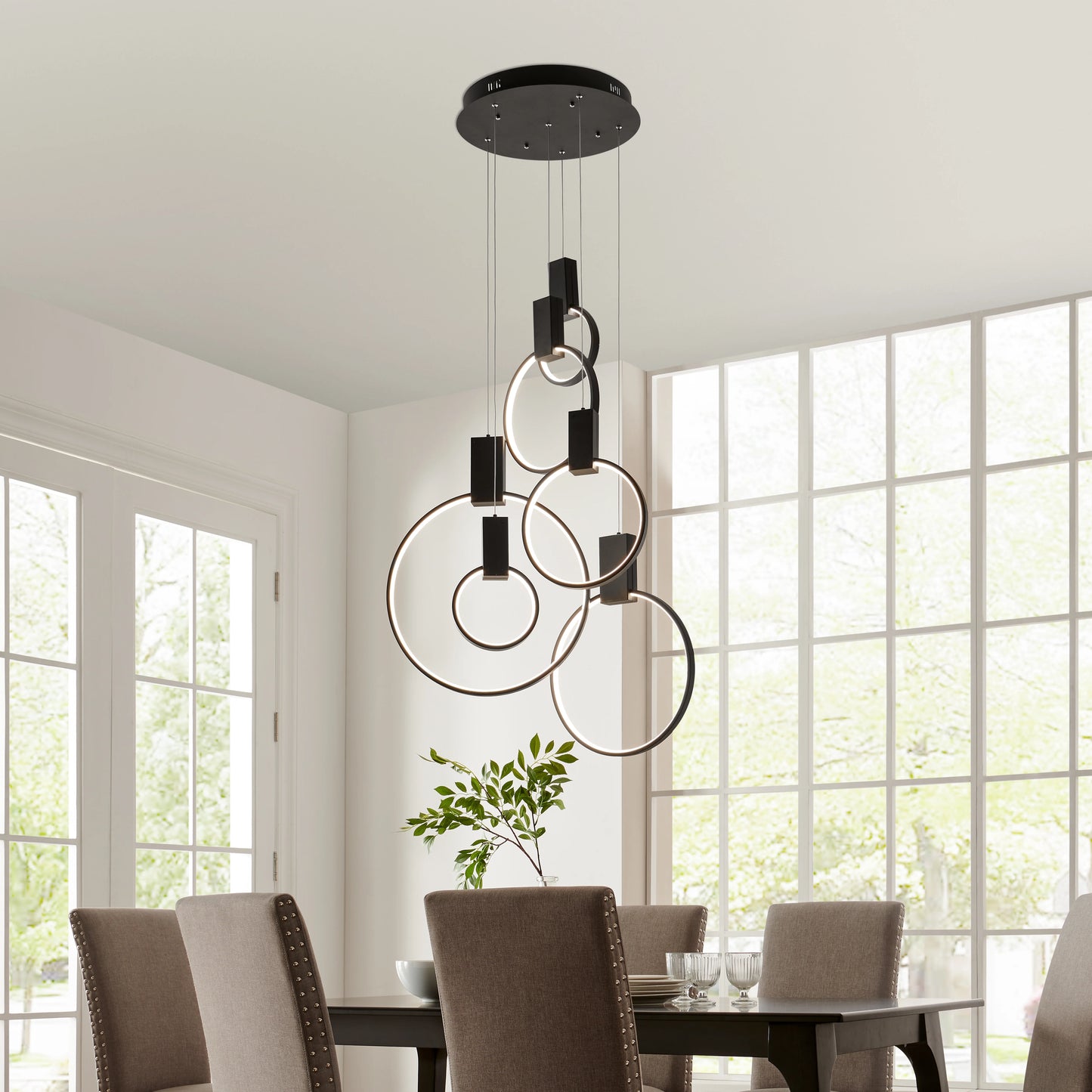 Hong Kong LED Circular Matte Black Chandelier