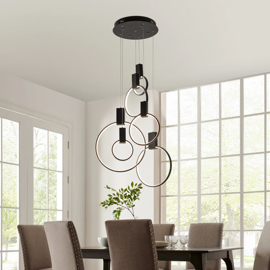 Hong Kong LED Circular Matte Black Chandelier