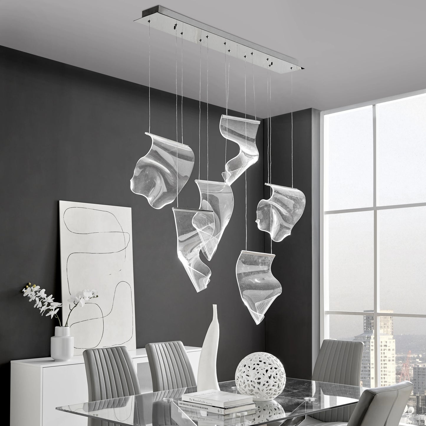 Acrylic Lace 6 Lights Chandelier // Chrome