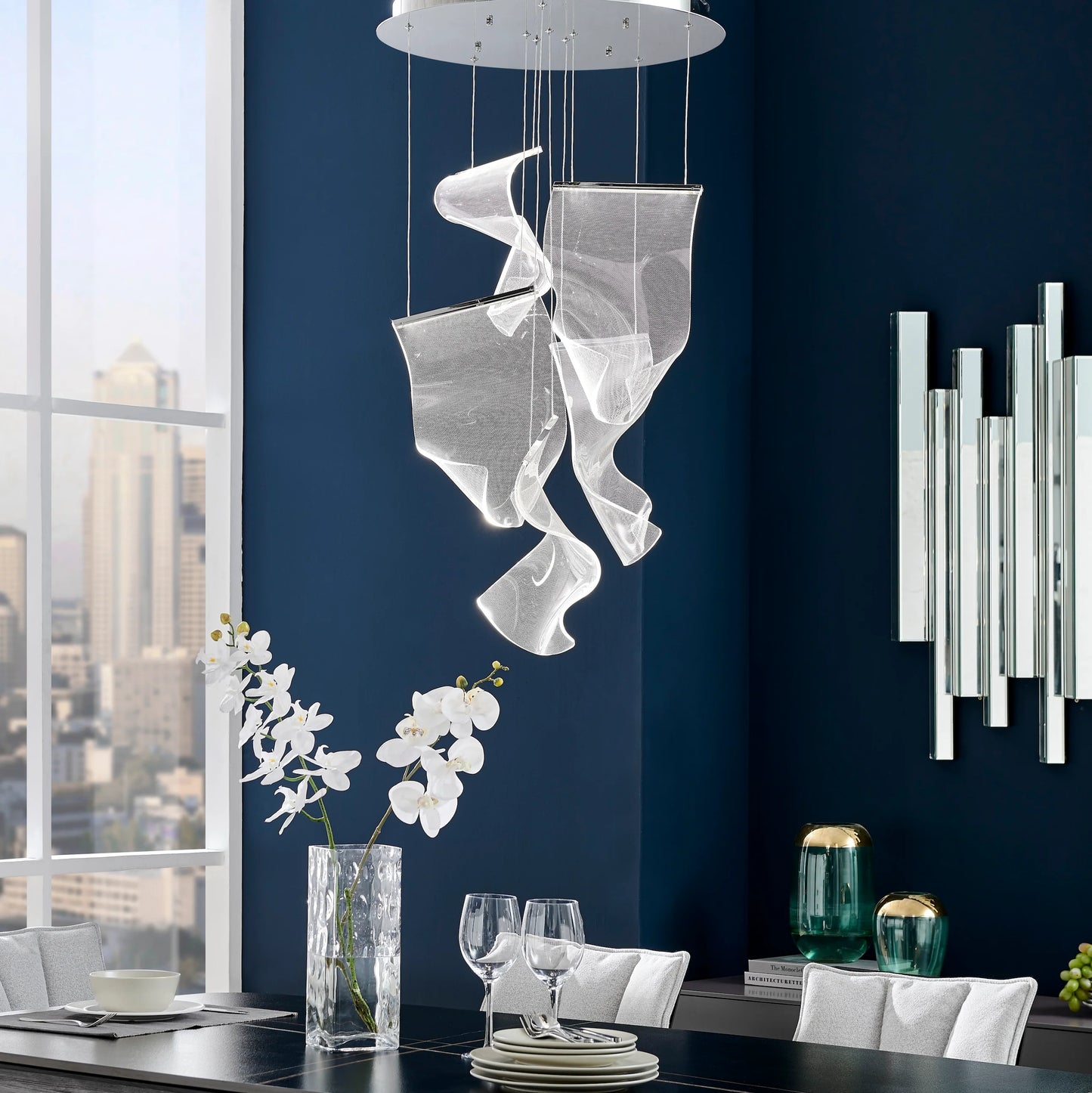 Acrylic Lace 5 Lights Chandelier // Chrome