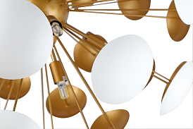 Soft White Cup Sputnik Chandelier Brass Arm Interior