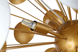 Soft White Cup Sputnik Chandelier Brass Arm Interior